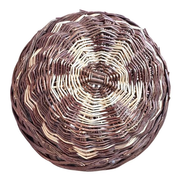 Handwoven Round Pine Needle Straw Basket Rustic Brown Storage Centerpiece 19" - Picture 3 of 5